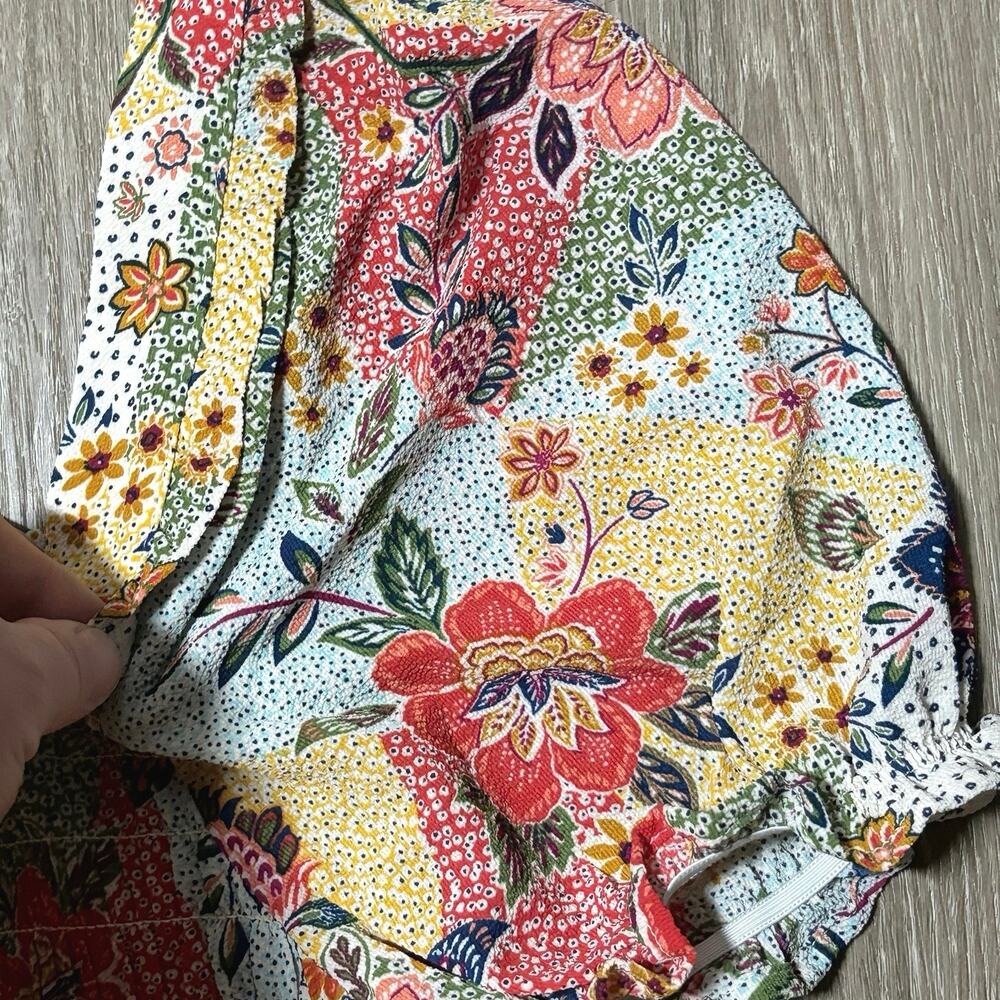 Monteau Los Angeles XL Smocked Milkmaid Crop Top Floral Patchwork Puff Sleeve - Picture 6 of 7